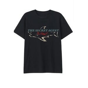 Neon The Secret Agent Shark Graphic T-Shirt Black Short Sleeve Crewneck SMALL